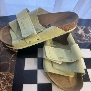 Birkenstock Light Green Suede Slides